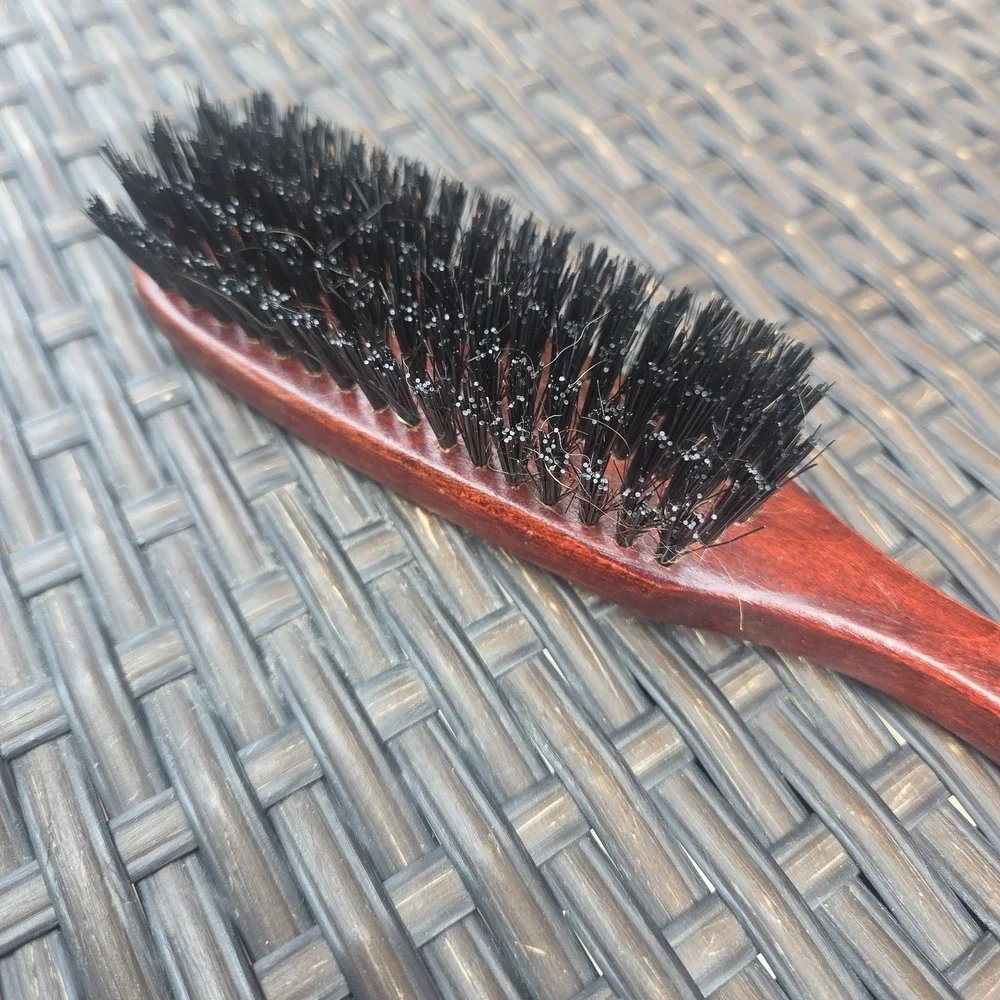 Vintage Dark Wooden Round Beauty Magic Bristle Thin Hairbrush Brush